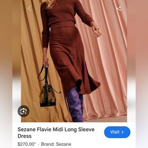 Sezane flavie midi long sleeve dress rust xs